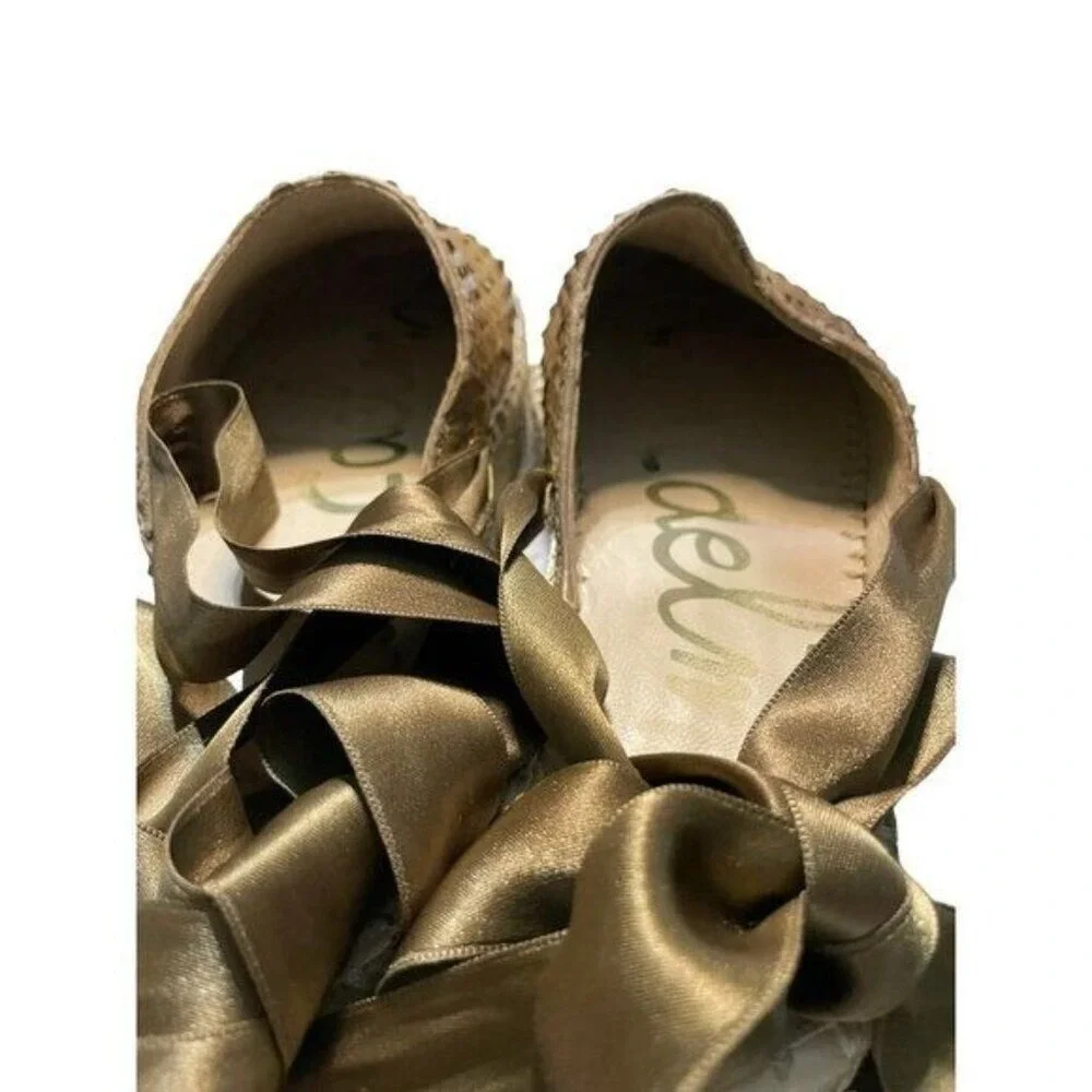 Sam Edelman Tan Scaled Lace Up Ankle Tie Espadrille Flats Brown Women Shoes‎ 38